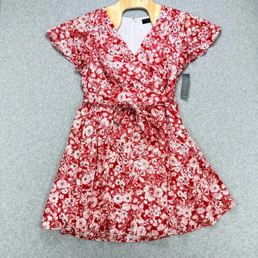 Lane Bryant Floral Dress Women 16 Red V Neck NWT Cottagecore Boho Romantic
